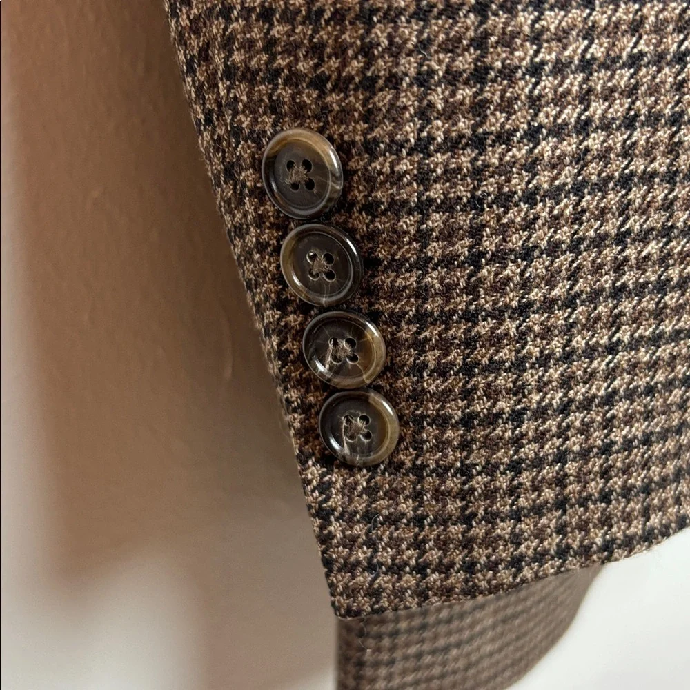 VTG Alan Flusser Men’s Houndstooth Lambswool Cashmere Brown Blazer‎ 46R